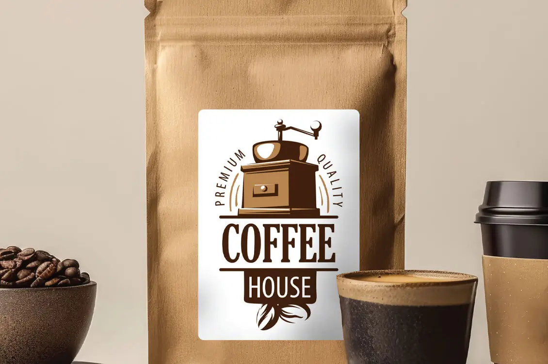 Brown kraft coffee bean bag with label